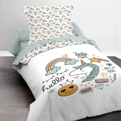 Today Parure de couette 140 x 200 "Lucky Girl" Réversible 100% Coton / 57 Fils/cm² - Publicité Today Parure de couette 140 x 200 "Lucky Girl" Réversible 100% Coton / 57 Fils/cm² - Publicité
