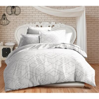 Parure de draps 4P "Louna" lit 140 x 190 Losange Gris Coton Pur - Publicité Parure de draps 4P "Louna" lit 140 x 190 Losange Gris Coton Pur - Publicité