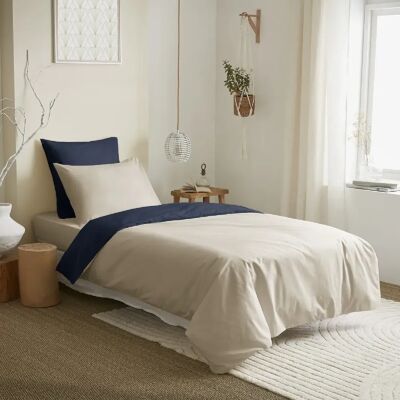 Coton Pur Pack complet 4 pièces Lin/Marine réversible housse de couette pour lit 90 x 190 cm - Publicité Coton Pur Pack complet 4 pièces Lin/Marine réversible housse de couette pour lit 90 x 190 cm - Publicité