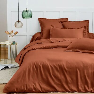 Parure de draps 4 pièces "Premium" pour lit 140 x 190 cm Paprika Coton Pur - Publicité Parure de draps 4 pièces "Premium" pour lit 140 x 190 cm Paprika Coton Pur - Publicité