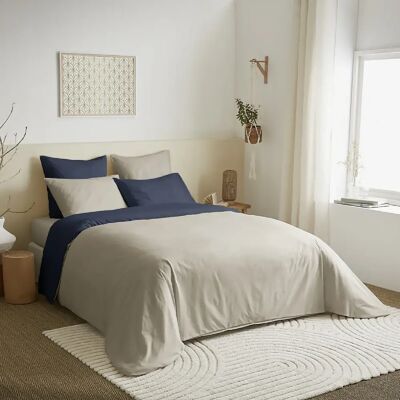 Coton Pur Pack complet 6 pièces Lin/Marine réversible housse de couette pour lit 140 x 190 cm - Publicité Coton Pur Pack complet 6 pièces Lin/Marine réversible housse de couette pour lit 140 x 190 cm - Publicité
