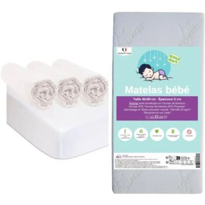 EASY DORT Matelas 40x90 + 3 Draps housse + 2 Alèses Coton BIO - Publicité EASY DORT Matelas 40x90 + 3 Draps housse + 2 Alèses Coton BIO - Publicité