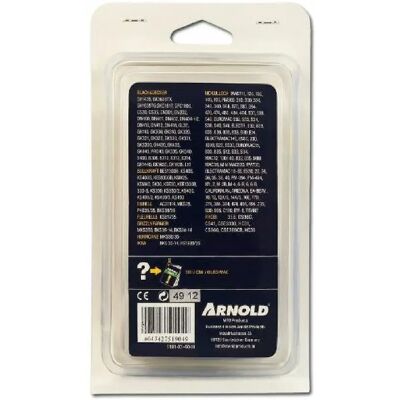 Chaîne de tronçonneuse ARNOLD - 49 maillons, 3/8 pouces, 1,3 mm, lames semi-circulaires - Publicité Chaîne de tronçonneuse ARNOLD - 49 maillons, 3/8 pouces, 1,3 mm, lames semi-circulaires - Publicité
