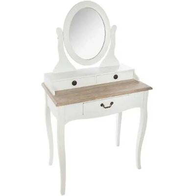Pegane coiffeuse 3 tiroirs - blanc/chêne - MDF/pin/Paulownia - 74x40x135 cm - Publicité Pegane coiffeuse 3 tiroirs - blanc/chêne - MDF/pin/Paulownia - 74x40x135 cm - Publicité