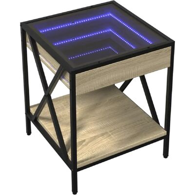 Decoshop26 Table de chevet miroir LED - Chêne - Publicité Decoshop26 Table de chevet miroir LED - Chêne - Publicité