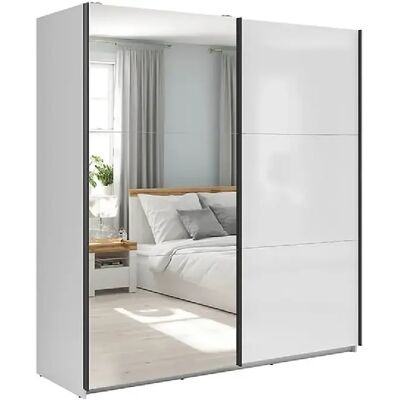 Pegane Armoire coulissante avec miroir - Blanc - Publicité Pegane Armoire coulissante avec miroir - Blanc - Publicité