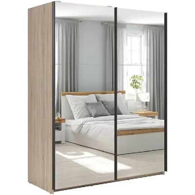 Pegane Armoire coulissante avec miroir - Chêne Sonoma - Publicité Pegane Armoire coulissante avec miroir - Chêne Sonoma - Publicité