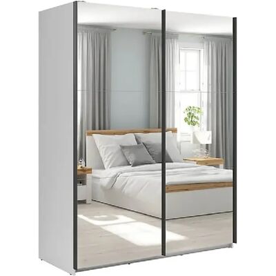 Pegane Armoire coulissante avec miroir - Blanc - Publicité Pegane Armoire coulissante avec miroir - Blanc - Publicité
