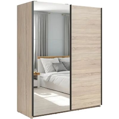 Pegane Armoire coulissante avec miroir - Chêne - Publicité Pegane Armoire coulissante avec miroir - Chêne - Publicité