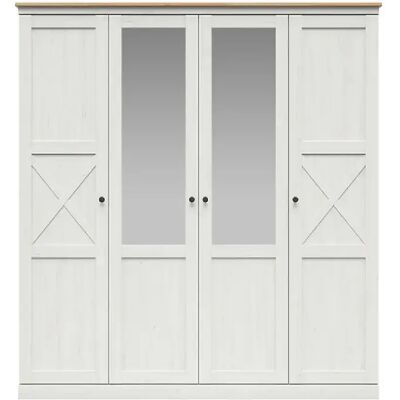 Pegane Armoire placard 4 portes avec miroirs et penderies coloris Pin andersen blanchi/chêne - Publicité Pegane Armoire placard 4 portes avec miroirs et penderies coloris Pin andersen blanchi/chêne - Publicité