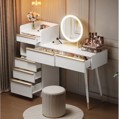 Coiffeuse 100 x 41,5 x 102 cm - Modenvie - miroir LED réglable - Blanche - Publicité Coiffeuse 100 x 41,5 x 102 cm - Modenvie - miroir LED réglable - Blanche - Publicité