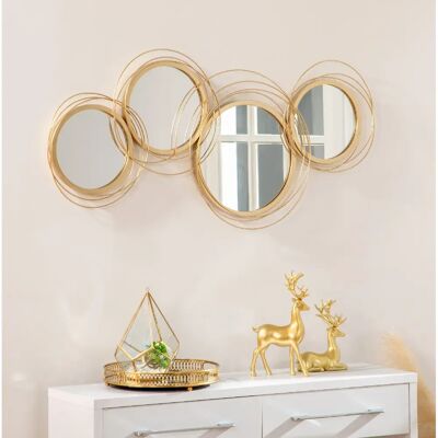 MIVRAY Set de 4 miroirs muraux ronds, cadre métal doré, 107 x 56 cm - Publicité MIVRAY Set de 4 miroirs muraux ronds, cadre métal doré, 107 x 56 cm - Publicité