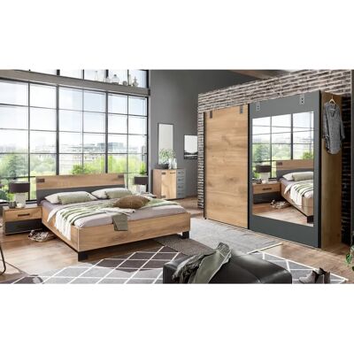 Pegane Chambre adulte complète lit 2 places - Chêne foncé - Publicité Pegane Chambre adulte complète lit 2 places - Chêne foncé - Publicité