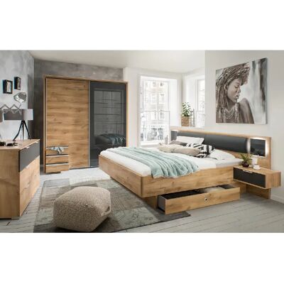 Pegane Chambre adulte imitation chêne poutre/graphite - Publicité Pegane Chambre adulte imitation chêne poutre/graphite - Publicité