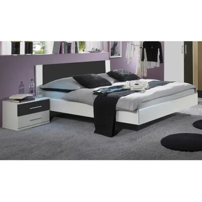 Pegane - Lit adulte 140x200 - 140x200 cm - Blanc/Anthracite - bed - Publicité Pegane - Lit adulte 140x200 - 140x200 cm - Blanc/Anthracite - bed - Publicité