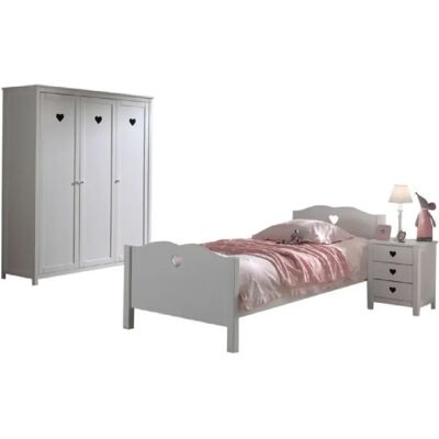 Ensemble Mobilier Chambre Blanche AMORENA - Lit, Chevet & Armoire - Publicité Ensemble Mobilier Chambre Blanche AMORENA - Lit, Chevet & Armoire - Publicité