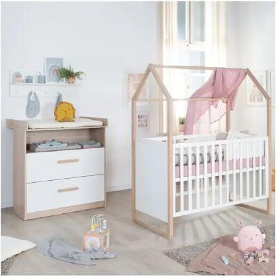 roba Ensemble chambre Cabane lit 60x120 transformable + commode à langer chêne/blanc - Publicité roba Ensemble chambre Cabane lit 60x120 transformable + commode à langer chêne/blanc - Publicité