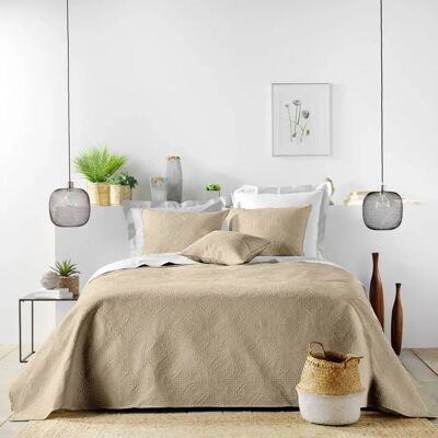 Paris Prix Couvre-Lit & 2 Housses de Coussin Romane 240x260cm Beige Lin - Publicité Paris Prix Couvre-Lit & 2 Housses de Coussin Romane 240x260cm Beige Lin - Publicité