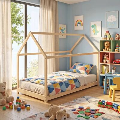 Lit en bois de hêtre naturel avec sommier - lit - Publicité Lit en bois de hêtre naturel avec sommier - lit - Publicité