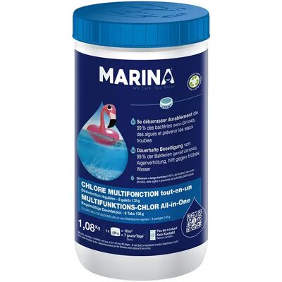 MARINA Chlore multifonctions galets 1.08 kg - 15 m³ Tablettes chlore piscine - Publicité MARINA Chlore multifonctions galets 1.08 kg - 15 m³ Tablettes chlore piscine - Publicité