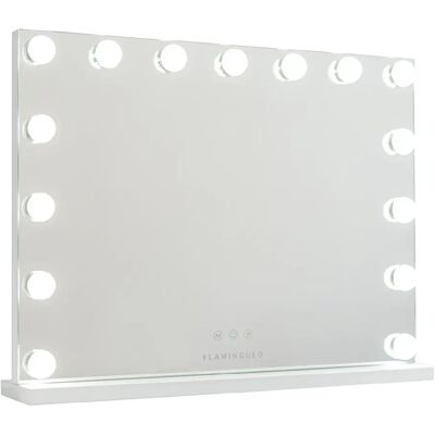Flamingueo Miroir de maquillage 15 led métal 58x43x12cm blanc - Publicité Flamingueo Miroir de maquillage 15 led métal 58x43x12cm blanc - Publicité