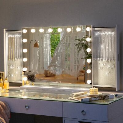 Fenchilin Miroir LED de Maquillage avec Boite a Bijoux coulissant - Publicité Fenchilin Miroir LED de Maquillage avec Boite a Bijoux coulissant - Publicité