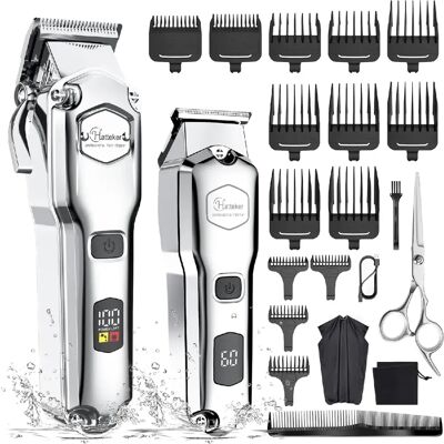 Hatteker RFC-676 Kit de Tondeuse Cheveux et Tondeuse Barbe Avec Ciseaux et Cap de Coiffeur Argent - Publicité Hatteker RFC-676 Kit de Tondeuse Cheveux et Tondeuse Barbe Avec Ciseaux et Cap de Coiffeur Argent - Publicité