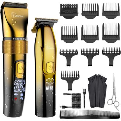 Hatteker RFC-695 Tondeuse Cheveux et Tondeuse Barbe Avec Ciseaux et Cape de Coiffeur Or - Publicité Hatteker RFC-695 Tondeuse Cheveux et Tondeuse Barbe Avec Ciseaux et Cape de Coiffeur Or - Publicité