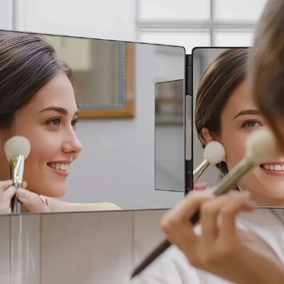 ZMH Miroir De Maquillage 3 Volets Noir Métal Hauteur Réglable Pour Salles De Bains Toilettes - Publicité ZMH Miroir De Maquillage 3 Volets Noir Métal Hauteur Réglable Pour Salles De Bains Toilettes - Publicité