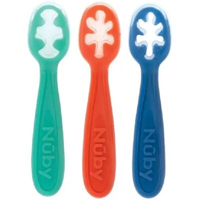 Nuby Cuillères bébé silicone 3 pcs 6 mois bleu/rouge/vert - Publicité Nuby Cuillères bébé silicone 3 pcs 6 mois bleu/rouge/vert - Publicité