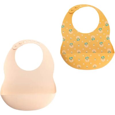 Amadeus Lot de 2 bavoirs rose et jaune - Publicité Amadeus Lot de 2 bavoirs rose et jaune - Publicité