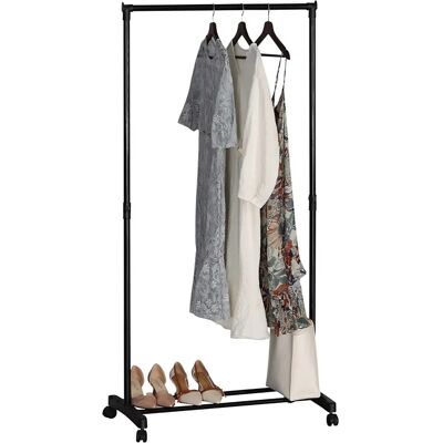 Pegane Portant à linge avec barres de suspension Porte-manteau sur pied à roulettes coloris noir - Longueur 77 x Hauteur 157 x Profondeur 41,5 cm - Publicité Pegane Portant à linge avec barres de suspension Porte-manteau sur pied à roulettes coloris noir - Longueur 77 x Hauteur 157 x Profondeur 41,5 cm - Publicité