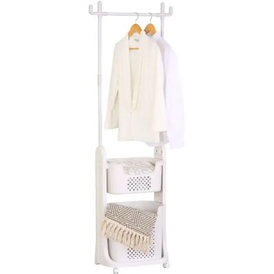 Pegane Portant à linge blanc avec barre de suspension et 2 paniers - Hauteur 177 x Longueur 42 x Profondeur 35 cm - Publicité Pegane Portant à linge blanc avec barre de suspension et 2 paniers - Hauteur 177 x Longueur 42 x Profondeur 35 cm - Publicité