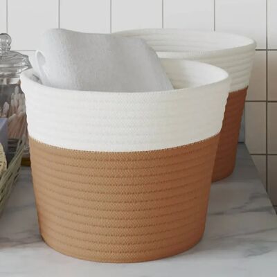 vidaXL Panier de rangement, 2 pcs, Marron et Blanc - Paniers de rangement - Publicité vidaXL Panier de rangement, 2 pcs, Marron et Blanc - Paniers de rangement - Publicité