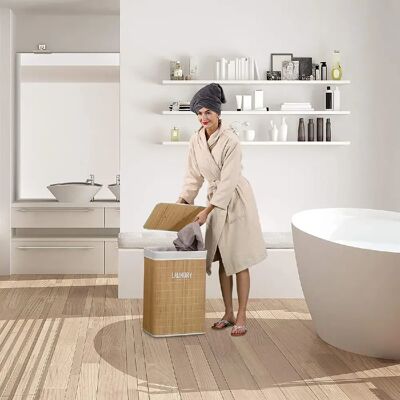 Corbeille à linge en bambou Relaxdays avec couvercle - 60L - Naturel - Publicité Corbeille à linge en bambou Relaxdays avec couvercle - 60L - Naturel - Publicité