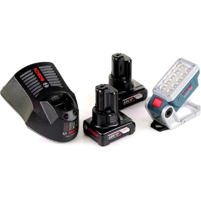Lampe sans fil GLI 12V-330 DeciLED Bosch + 2 batteries 6,0 Ah + chargeur - Publicité Lampe sans fil GLI 12V-330 DeciLED Bosch + 2 batteries 6,0 Ah + chargeur - Publicité