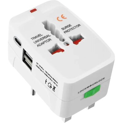Avizar Adaptateur de Voyage Universel avec USB / USB-C Anti-surtensions Blanc - Publicité Avizar Adaptateur de Voyage Universel avec USB / USB-C Anti-surtensions Blanc - Publicité