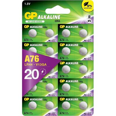 Gp piles bouton LR44/AG13 alcalines - Lot de 20 - Publicité Gp piles bouton LR44/AG13 alcalines - Lot de 20 - Publicité