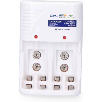 Chargeur de piles EDM - 4 piles AA/AAA/6F22 - Publicité Chargeur de piles EDM - 4 piles AA/AAA/6F22 - Publicité