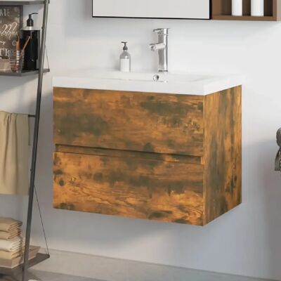 Meuble lavabo en chêne fumé avec bassin intégré - Meuble salle de bain - Publicité Meuble lavabo en chêne fumé avec bassin intégré - Meuble salle de bain - Publicité