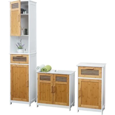 Ensemble de meubles de salle de bain HW C-A85 - MDF et bambou - 3 pièces - Publicité Ensemble de meubles de salle de bain HW C-A85 - MDF et bambou - 3 pièces - Publicité