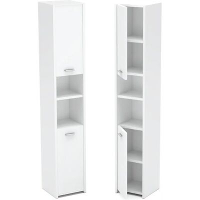 Armoire de salle de bain blanche laminée avec 6 étagères - Meuble de bain - Publicité Armoire de salle de bain blanche laminée avec 6 étagères - Meuble de bain - Publicité