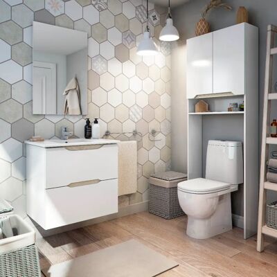 Pegane Ensemble de salle de bain Blanc Cambrian - White/Cambrian - Melamine - Fixation murale - Publicité Pegane Ensemble de salle de bain Blanc Cambrian - White/Cambrian - Melamine - Fixation murale - Publicité