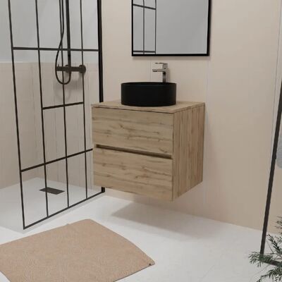Ensemble de salle de bain en chêne naturel avec lavabo rond - Mobilier de bain - Publicité Ensemble de salle de bain en chêne naturel avec lavabo rond - Mobilier de bain - Publicité