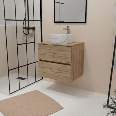Ensemble Salle de Bain AURLANE Chêne Naturel - Lavabo Ceramique Ronde - Publicité Ensemble Salle de Bain AURLANE Chêne Naturel - Lavabo Ceramique Ronde - Publicité