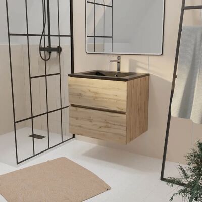 AURLANE Meuble de bain 60cm Chêne Naturel - Tiroirs Soft-Close - Publicité AURLANE Meuble de bain 60cm Chêne Naturel - Tiroirs Soft-Close - Publicité