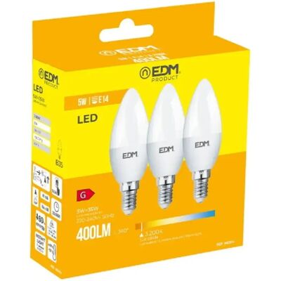 Pack de 3 ampoules LED Edm - Lumière chaude 400lm - Classe G - Publicité Pack de 3 ampoules LED Edm - Lumière chaude 400lm - Classe G - Publicité