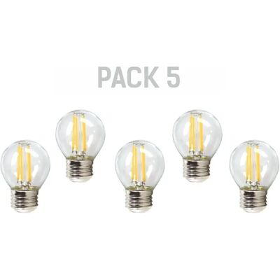Silver Electronics Pack de 5 ampoules LED E27 sphériques à filament, 450lm, 4W, 5000K, 20 000h, transparent. Publicité Silver Electronics Pack de 5 ampoules LED E27 sphériques à filament, 450lm, 4W, 5000K, 20 000h, transparent. Publicité