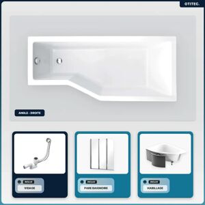 BESCO Baignoire asymétrique - 150 x 75 cm - Droite - avec Habillage - Pieds - Pare Baignoire 3 Volets - Vidage Chrome - INTEGRA - Publicité BESCO Baignoire asymétrique - 150 x 75 cm - Droite - avec Habillage - Pieds - Pare Baignoire 3 Volets - Vidage Chrome - INTEGRA - Publicité