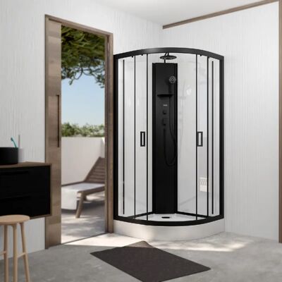 AURLANE Cabine de douche 1/4 de cercle 85x85x210/235 cm - Blanc et Noir - Publicité AURLANE Cabine de douche 1/4 de cercle 85x85x210/235 cm - Blanc et Noir - Publicité